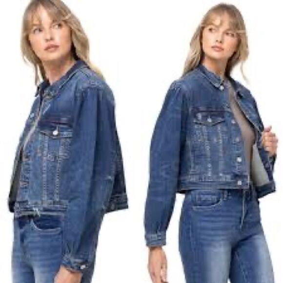 Vervet Los Angeles Puff Sleeve Trucker Button Up Jean Jacket with Pockets Medium - Picture 1 of 11